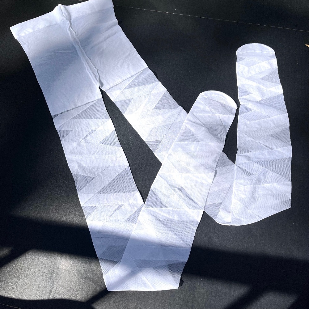 White Bandage Tights OS Mummy Costume Striped Criss Cross Sheer Grunge Halloween - Picture 3 of 9
